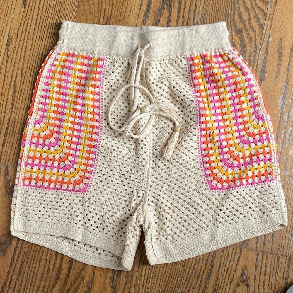 House Of Harlow 1960 Shorts Womens S Multicolor Crochet Granny Square Boho Retro
